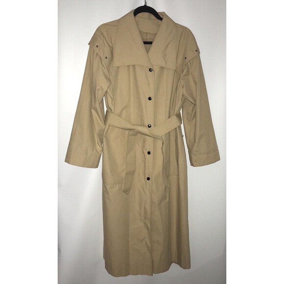 Samuel Martin Long Sleeve Button Up Rainwear Coat Tan Womens Size 12 Made In USA - Picture 1 of 11